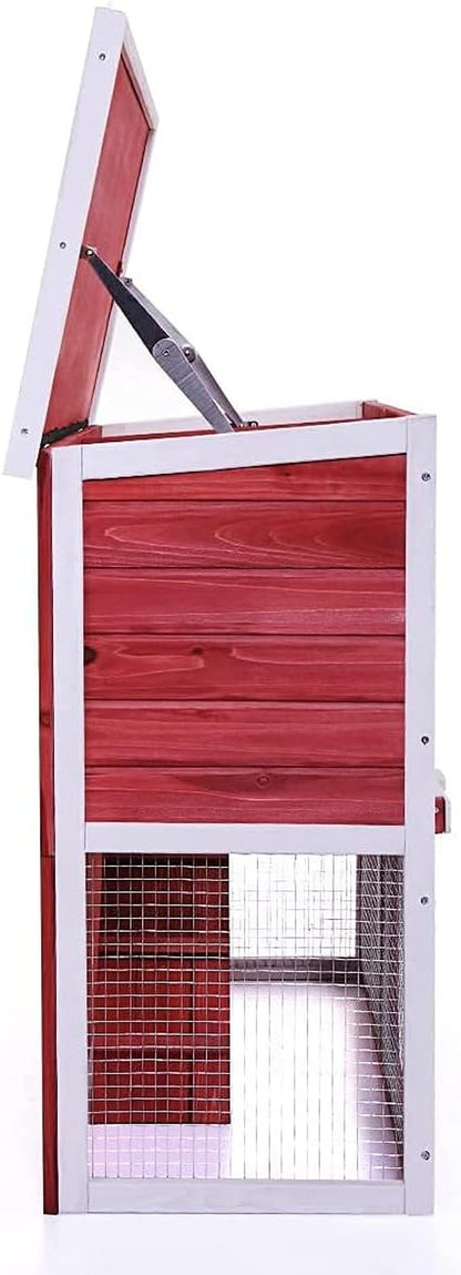 Rabbit Hutch, Bunny Rabbit Cage Indoor Outdoor Chicken Coop Guinea Pig Cage Pet House with Waterproof Roof and Pull Out Tray(Red)