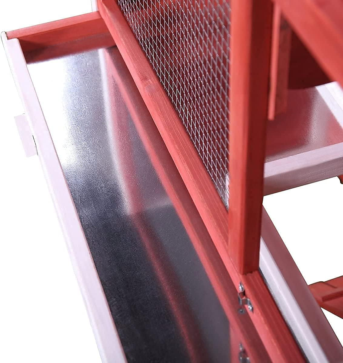 Rabbit Hutch, Bunny Rabbit Cage Indoor Outdoor Chicken Coop Guinea Pig Cage Pet House with Waterproof Roof and Pull Out Tray(Red)