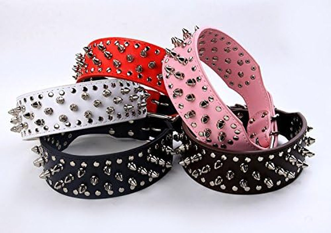 Faux Leather Spiked Studded Dog Collar Pet Collar Pitbull, Boxer Black S