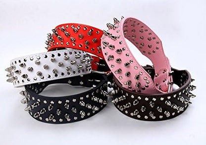 Faux Leather Spiked Studded Dog Collar Pet Collar Pitbull, Boxer Black S