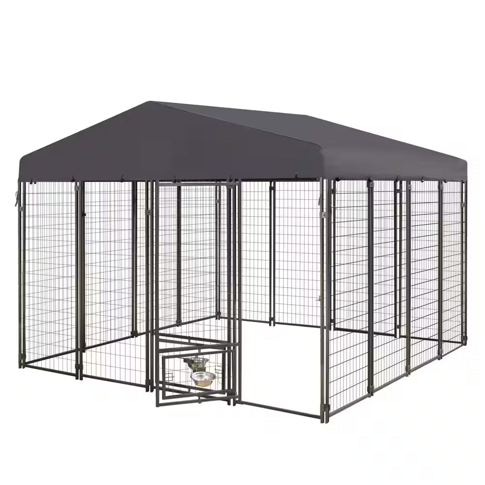 10 Ft. X 10 Ft. Outdoor Large Dog Kennel Pet Playpen with Rotating Feeding Door and Cover