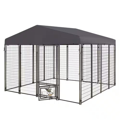 10 Ft. X 10 Ft. Outdoor Large Dog Kennel Pet Playpen with Rotating Feeding Door and Cover