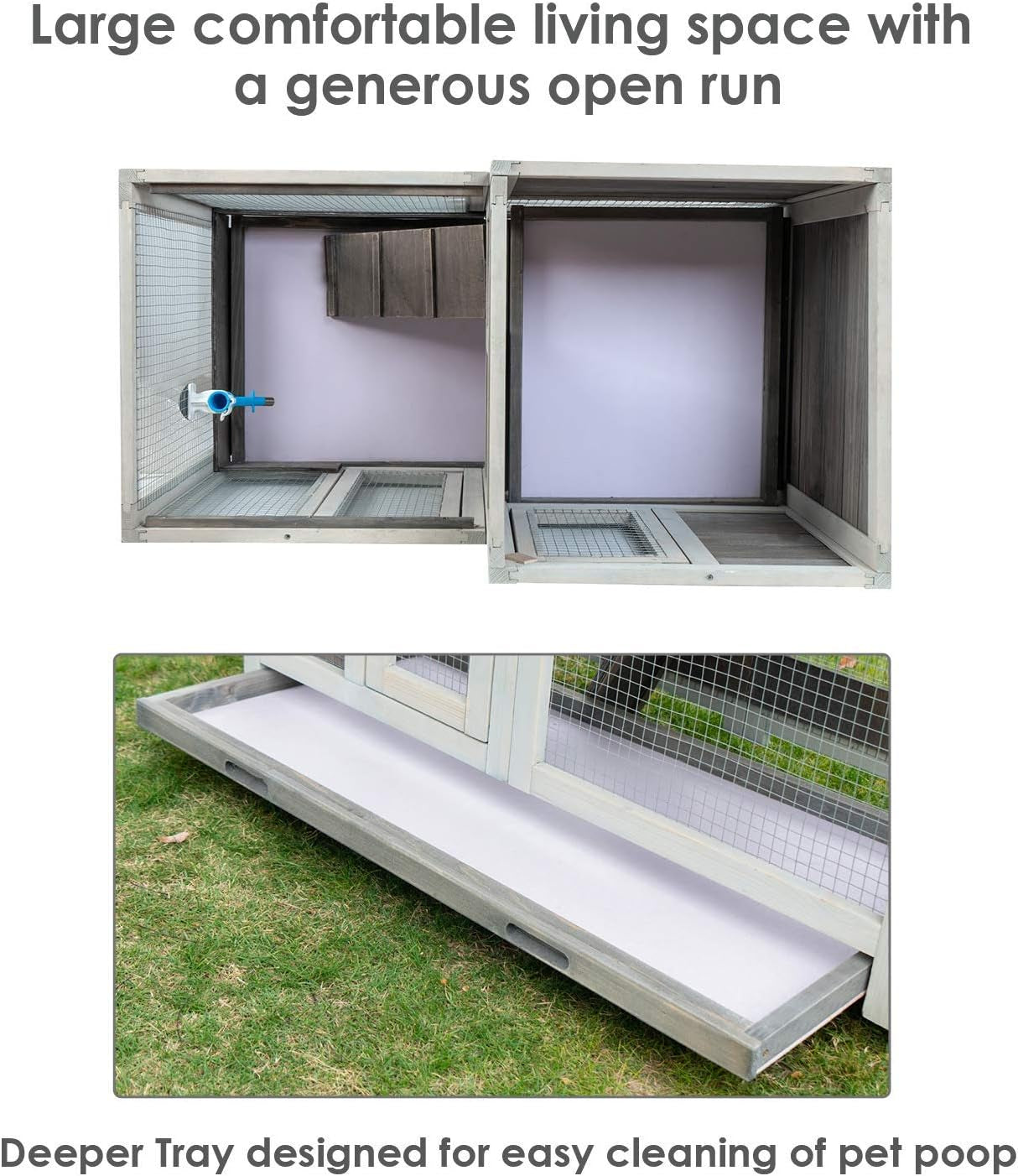 Rabbit Hutch Indoor & Outdoor Bunny Cage on Wheels Guinea Pig Cage Deep No Leak Pull Out Tray Coop Bunny Cage Guinea Pig House with Stair Waterproof