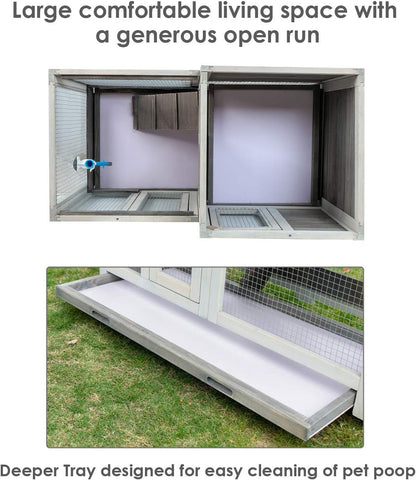 Rabbit Hutch Indoor & Outdoor Bunny Cage on Wheels Guinea Pig Cage Deep No Leak Pull Out Tray Coop Bunny Cage Guinea Pig House with Stair Waterproof