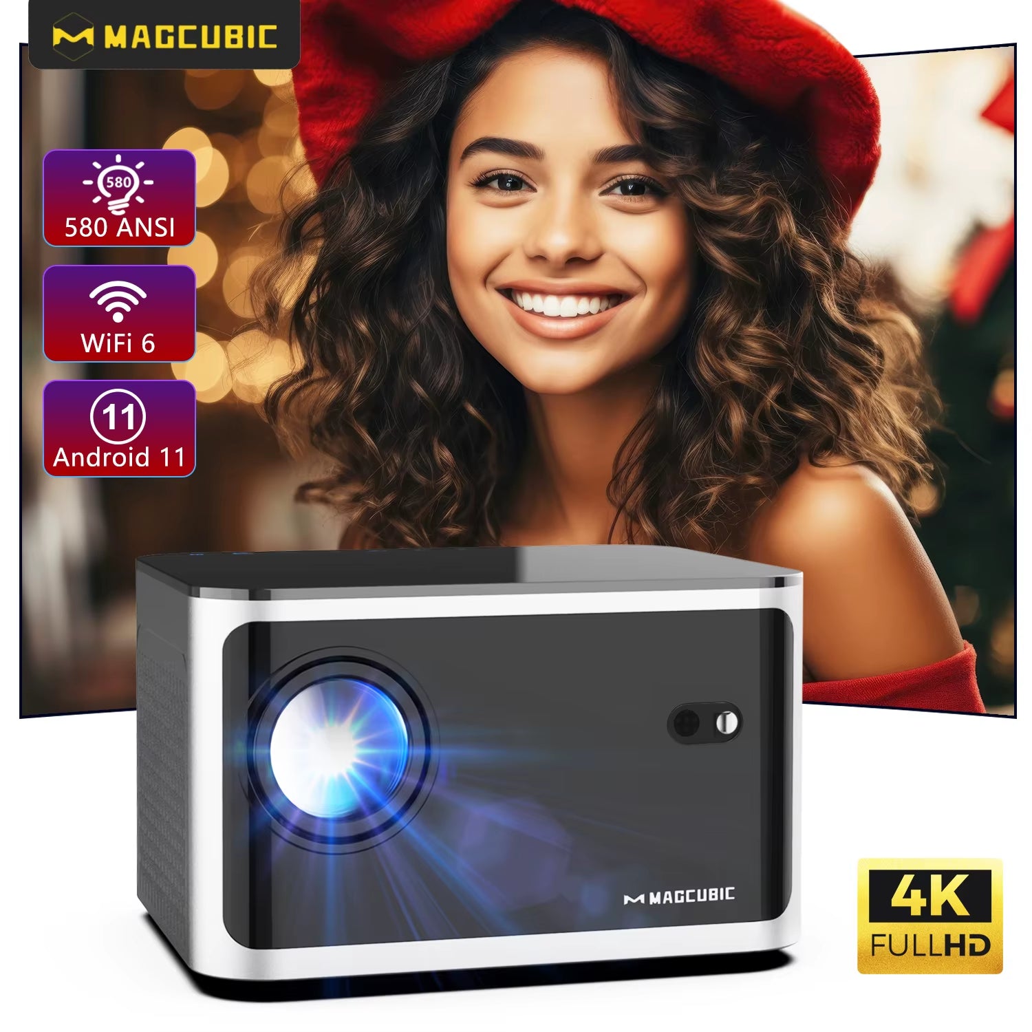 580ANSI Auto Focus Projector Android 11 4K 1080P Wifi6 Voice Control Allwinner H713 BT5.0 Home Cinema HY350 Pro