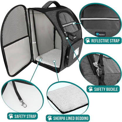 Dog Backpack Carrier for Small Large Cat, Pet, Puppy, Ventilated Pet Hiking Backpack Travel Bag, Airline Approved Cat Backpack Carrier, Camping Biking Dog Bag up to 18Lbs Pet, Charcoal