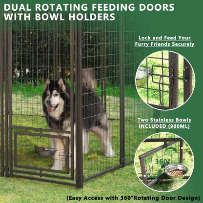 10 Ft. X 10 Ft. Outdoor Large Dog Kennel Pet Playpen with Rotating Feeding Door and Cover