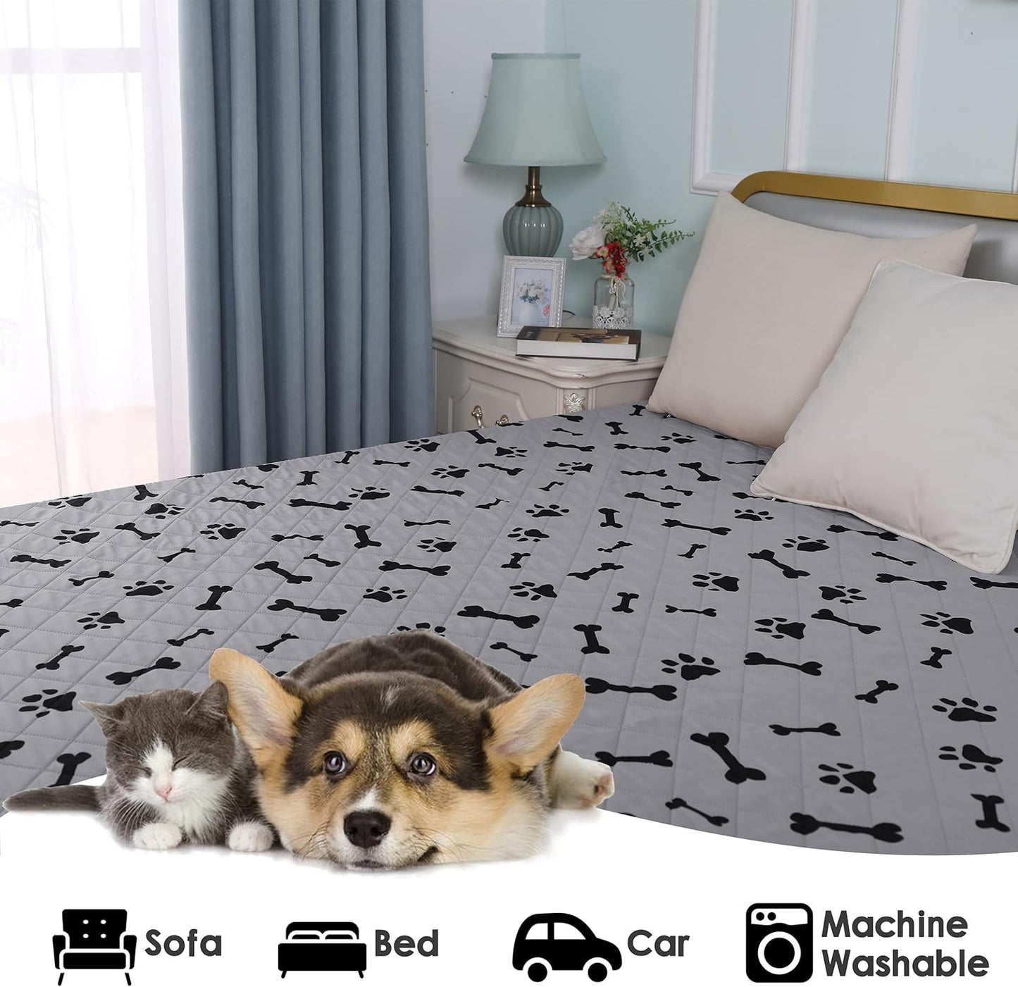 Waterproof Blankets Dog Bed Covers for Larges Dogs, Water Absorb Training Pads (6882 Gray)